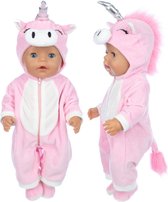 Poppenkleertjes - Geschikt voor Baby Born - Roze onesie - Eenhoorn - Kleding voor babypop - Met slofjes
