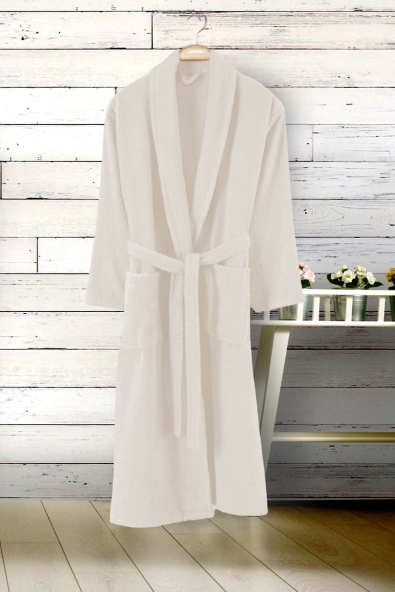 Lubna Home Badjas LARGE-%100 ZACHTE KATOEN BADJS LARGE-UNISEX-CREME