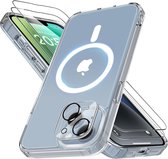 Doorzichtig magnetisch hoesje Compatibel met MagSafe Geschikt voor: Apple iPhone 13 - Harde achterkant - Met 2 screenprotectors + 1 camerabeschermer