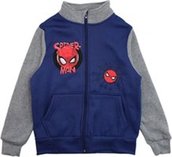 Spiderman jas - vest - sweater - blauw - grijs - maat 104 - 4 jaar