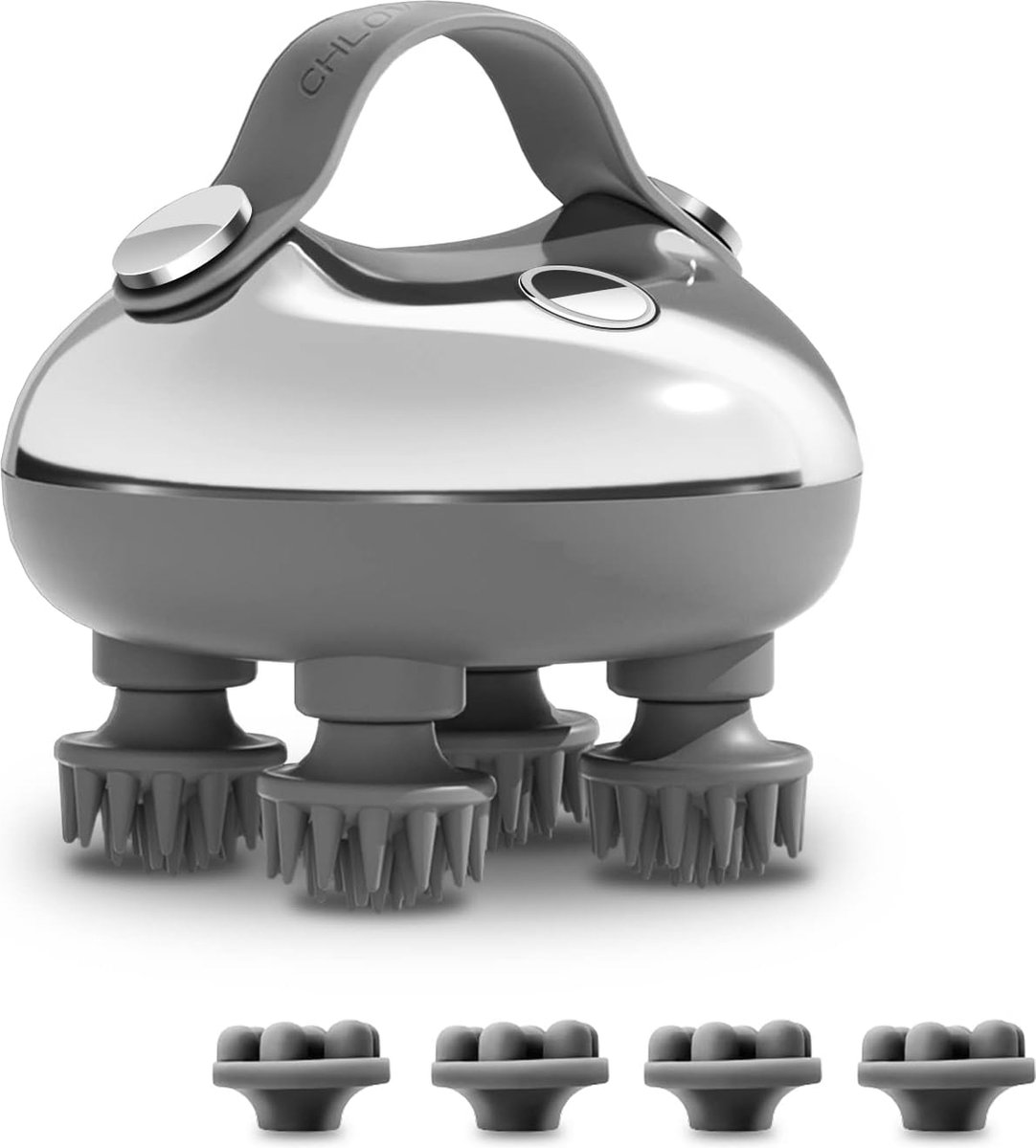 Pro Scalp Massager - Hoofdhuid Massager - Elektrisch Hoofd Massager met 3 Knedende Modi en 4 Vervangende Massagekoppen - Draagbaar Handheld IPX7 Waterdicht Hoofd Massager voor Haargroei en Lichaamsontspanning