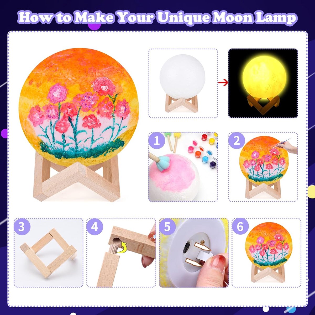 Pourbibi Kit de Peinture Lampe Lune de Veilleuse 3D, Cadeau Fille 6 7 8 9 10 11 12 Ans, Idee Jouet Fille Garcon, Loisirs Créatifs Bricolage Enfant, Kit Anniversaire Fille 6 7 8 9 10 11 12 Ans Pourbibi Kit de Peinture Lampe Lune de Veilleuse 3D, Cadeau Fille 6 7 8 9 10 11 12 Ans, Idee Jouet Fille Garcon, Loisirs Créatifs Bricolage Enfant, Kit Anniversaire Fille 6 7 8 9 10 11 12 Ans