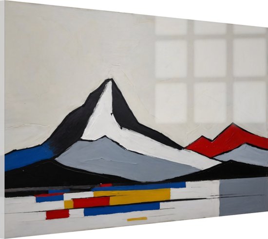 Berglandschap Piet Mondriaan stijl schilderij - Bergen glasschilderijen - Schilderijen Piet Mondriaan - Klassieke schilderijen - Plexiglas schilderijen - Slaapkamer wanddecoratie - 90 x 60 cm 5mm