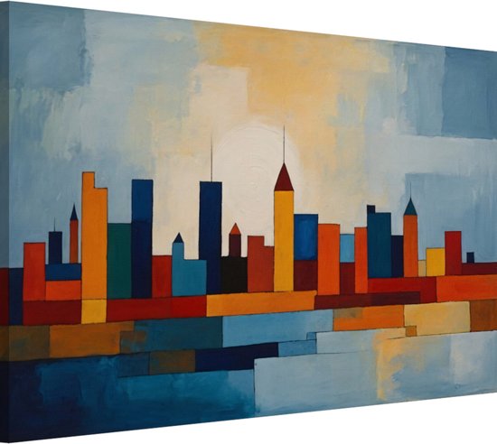 Moderne skyline - Steden canvas schilderijen - Schilderij kleurrijk - Schilderij vintage - Canvas schilderij woonkamer - Woondecoratie - 70 x 50 cm 18mm