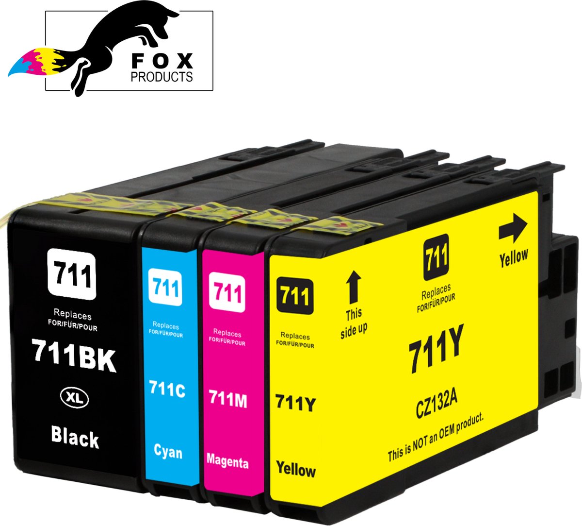 FoxProducts® 4x HP711 711 huismerk inktcartridges Geschikt voor HP T120, T125, T130, T520, T525, T530