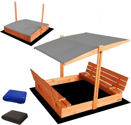 Afsluitbare XL zandbak met dak 140×140 cm – grijs