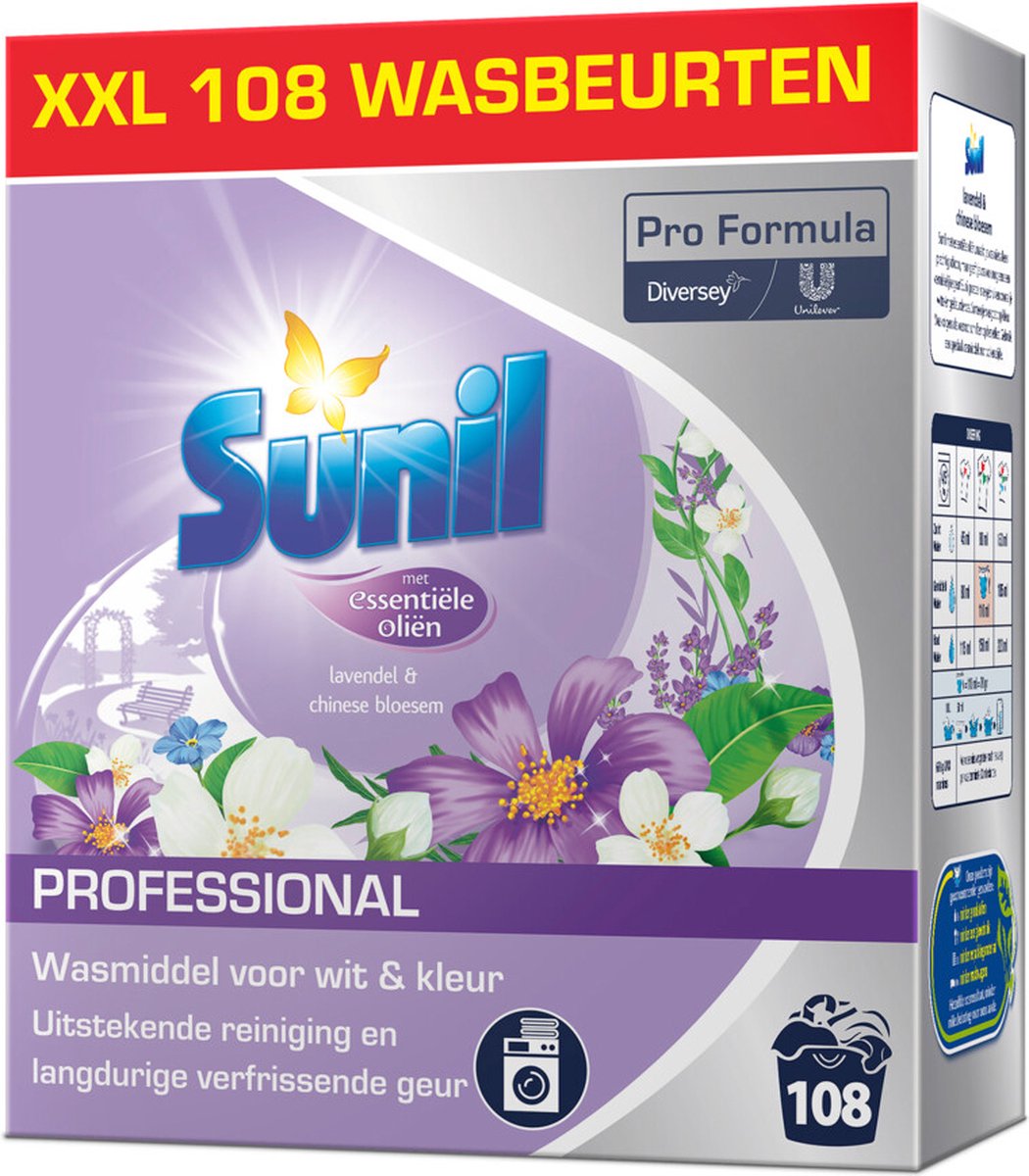 Goedkoopste 2x Sunil Professional Wasmiddel Poeder Lavendel & Chinese Bloesem - 108 Wasbeurten Pro Formula 7,56 kg