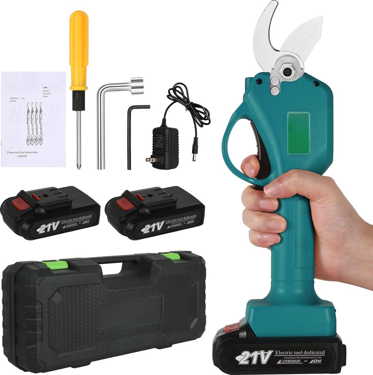 Elektrische snoeischaar Met 2 accu's Accu snoeischaar Elektrische snoeischaar met accu takkenschaar Inclusief koffer Must have voor in de tuin!