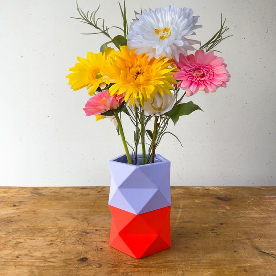 Origami Vaas Neon Oranje & Lila M - 3D geprinte vaas