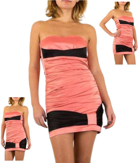 Usco glanzende off-shoulder jurk roze zwart 38