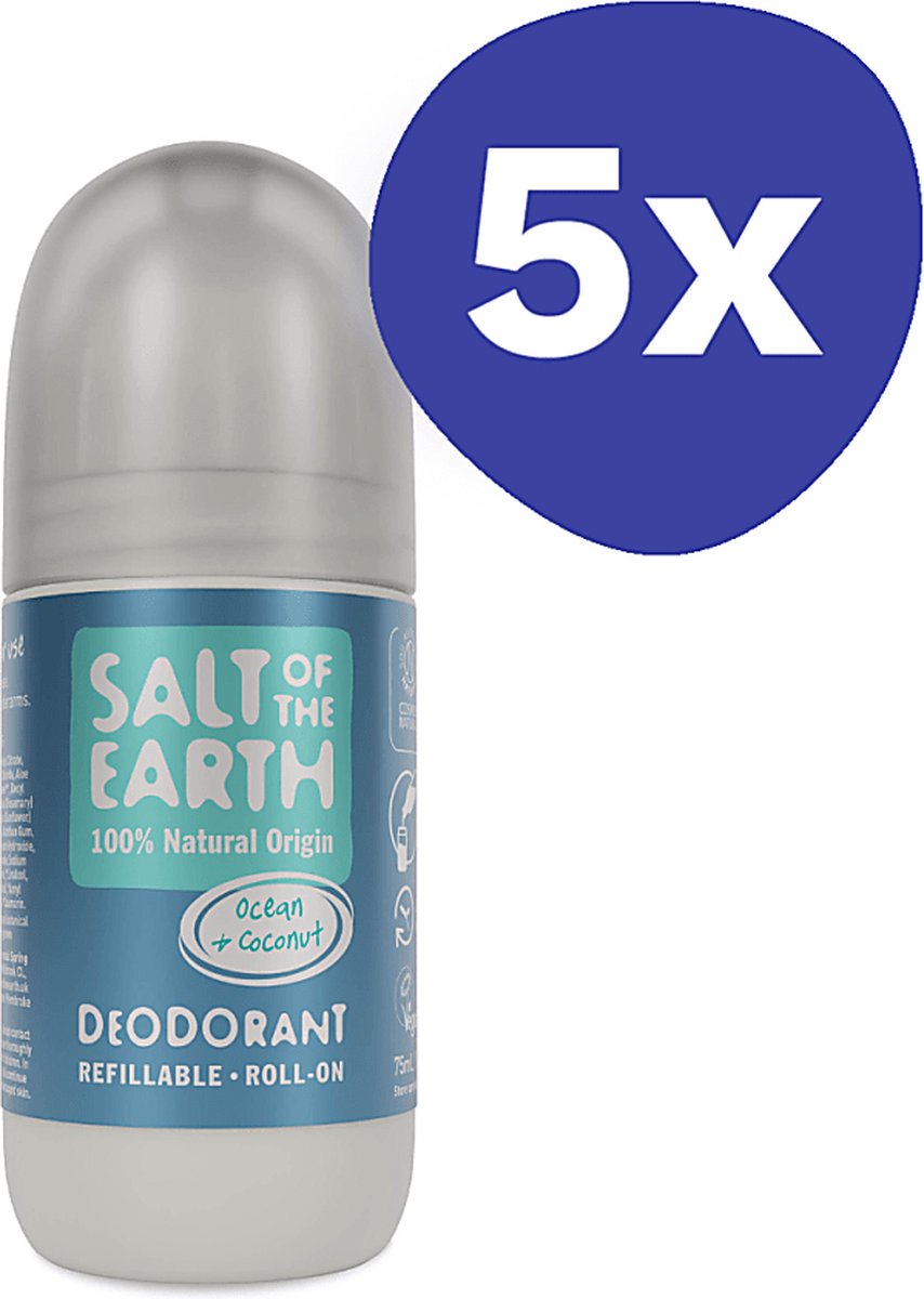 Goedkoopste Salt of the Earth Hervulbare Roll-on Deodorant - Oceaan & Kokosnoot (5x 75ml