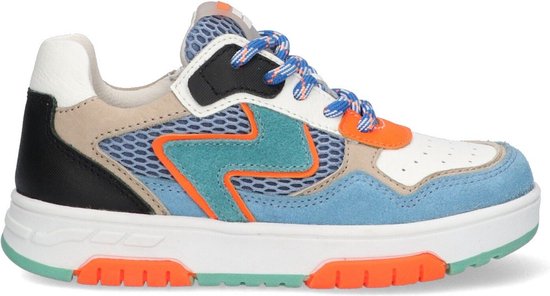 Braqeez 424249-427 Jongens Lage Sneakers - Blauw/Oranje/Beige/Zwart - Nubuck - Veters