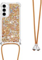 Coverup Liquid Glitter Back Cover met Koord - Geschikt voor Samsung Galaxy A55 Hoesje - Goud