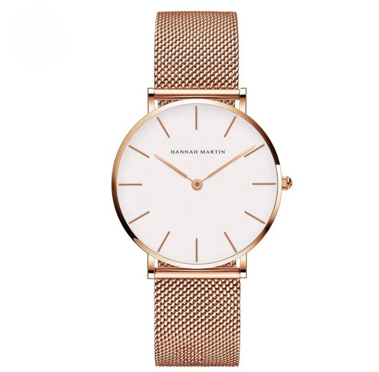 Hannah Martin Elegante Horloge | Rose Goudkleurig | Witte Plaat | Borasi | Dames Horloges | Vrouwen Horloges | Best Verkochte Horloges | Leuke Cadeau | Cadeau Voor Haar | Cadeau Voor Moeder | Moederdag Cadeautje