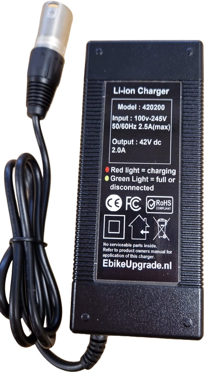 Qwic oplader 42v lader Lader geschikt 36v Vervanging SSLC084V42 XLR4 fietsoplader 4 pins polig van Qwic — afbeelding 2