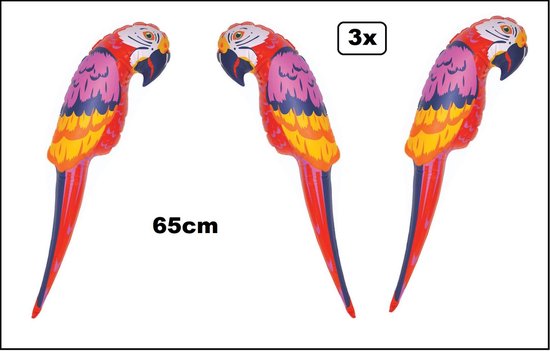 3x Opblaasbare papegaai 65cm - Tropical thema feest hawai party beach feest strand jungle festival