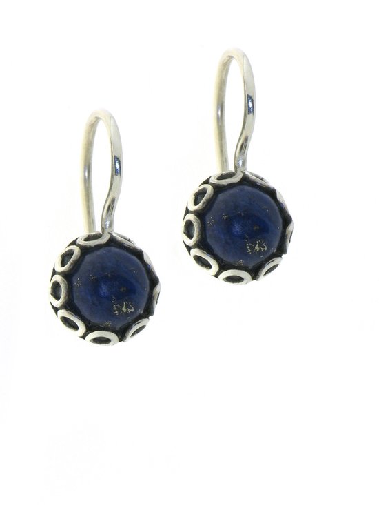 SilverGems Zilveren oorhangers met ronde Lapis Lazuli edelstenen