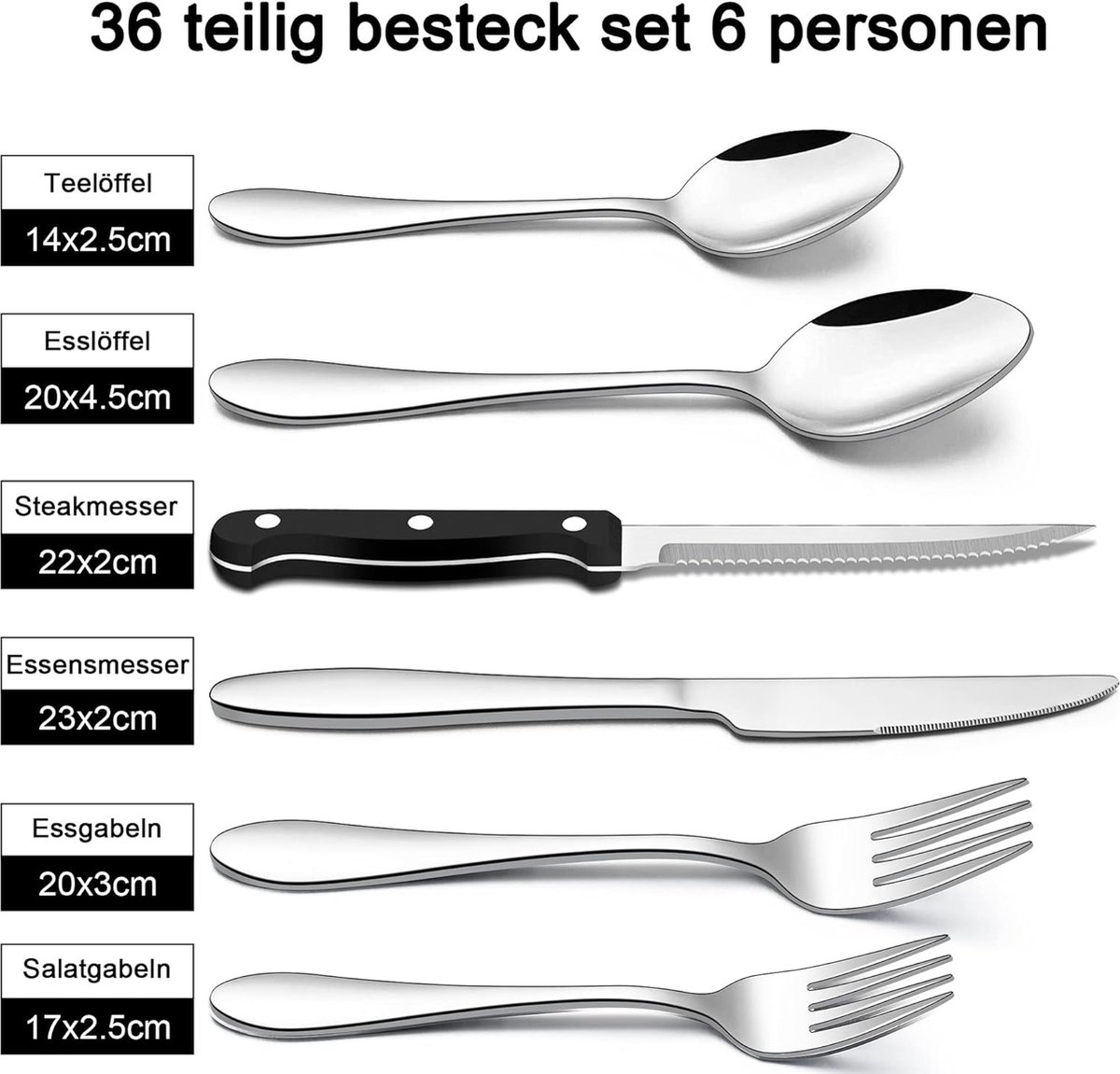 Bestekset, spiegelgepolijst roestvrij staal, vaatwasserbestendig / Gezond en duurzaam 36-Piece