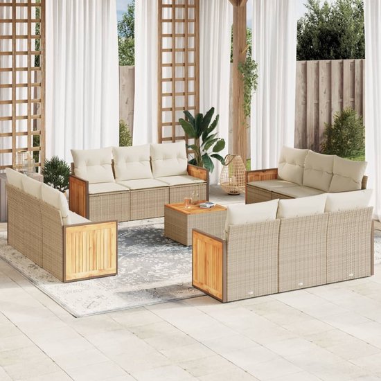 vidaXL-13-delige-Loungeset-met-kussens-poly-rattan-beige