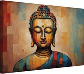 Boeddha portret - Religie canvas schilderij - Canvas schilderij kleurrijk - Wanddecoratie kinderkamer - Canvas schilderij woonkamer - Woonkamer accessoires - 100 x 75 cm 18mm