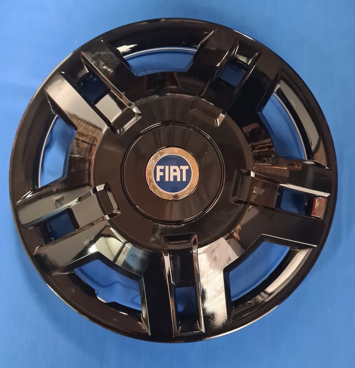 Wieldoppen Fiat Ducato 15 inch Zwart blauw logo (set van 4 stuks)