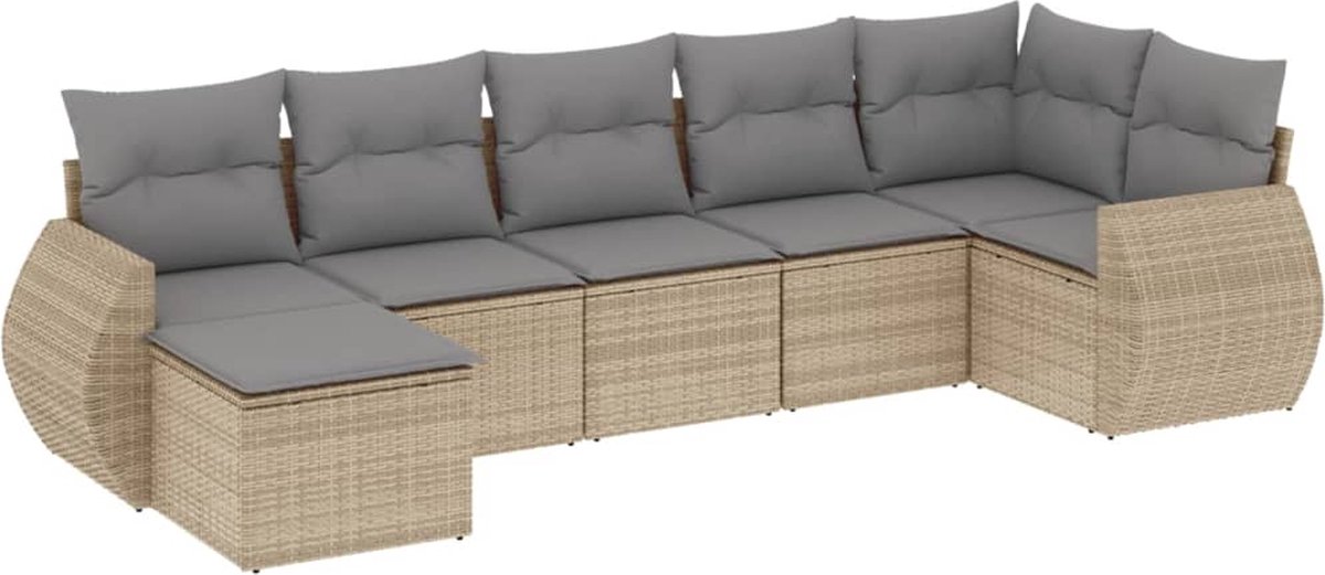 vidaXL 7-delige - Loungeset - met - kussens - poly - rattan - beige