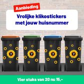 Containerstickers ZONNEBLOEMEN huisnummer | Kliko sticker voordeelset | Cijfer stickers weerbestendige 1234567890 | Containerstickers zonnebloemen SET 4 stuks met 28 zonnebloemen