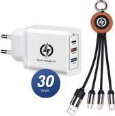 Chargeur rapide USB AV avec pack de voyage multi-câbles 3 en 1 - Quickcharger - Chargeur - Convient pour iPhone, Airpods et iPad - Chargeur rapide 30 W