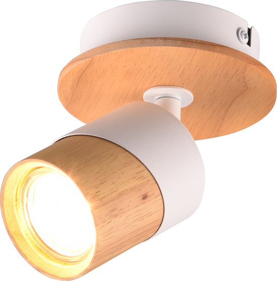 LED Plafondspot - Trion Arnia - GU10 Fitting - 1-lichts - Rond - Hout/Wit - Natuurhout