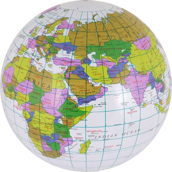 Opblaasbare strandbal van een wereldbol - de aarde - globe - Dia 40 cm - kunststof