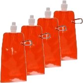 Gourde/gourde d'eau - 8x - orange - rechargeable - pliable avec crochet - 400 ml - festival/ outdoor