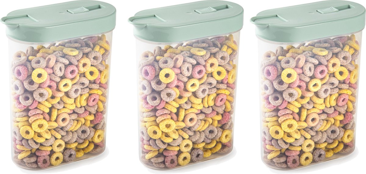 Plasticforte Voedselcontainer strooibus - 3x - mintgroen - 1 liter - kunststof - 15 x 7 x 19 cm