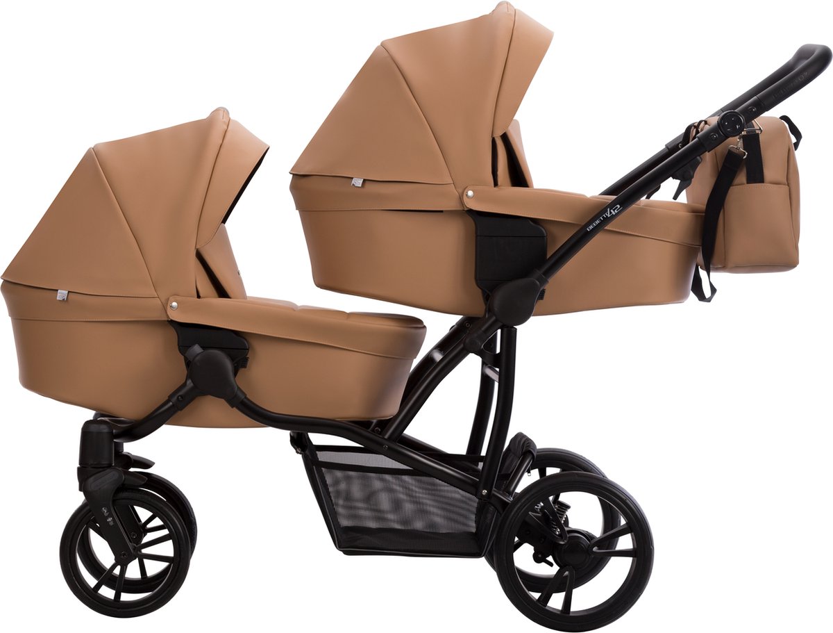 Bebetto 42 PRO Duowagen - Eco Leer bekleding - Tweeling kinderwagen Eco leather - duo buggy leder 2 in 1 (2 wiegen + 2 zitjes) Bruin 03 — cadeau in Cadeau-ideeën - foto 2