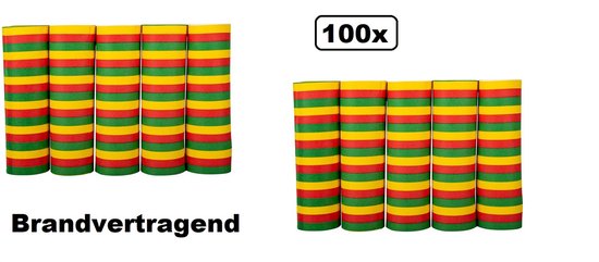 100x Rol Serpentine rood/geel/groen - Brandvertragend - Papier - Thema feest evenement festival verjaardag party themafeest