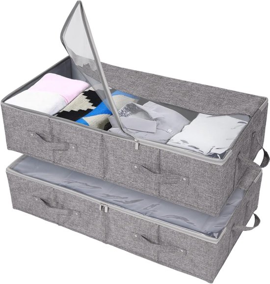 Pakket Van 2 Opvouwbare Opbergzakken Voor Onder Het Bed Met Deksel Opbergzak Voor Onder Het Bed Kledingopslag Dekenorganizer Opbergcontainer Met Handvat Voor Dekens Kleding Dekbedden