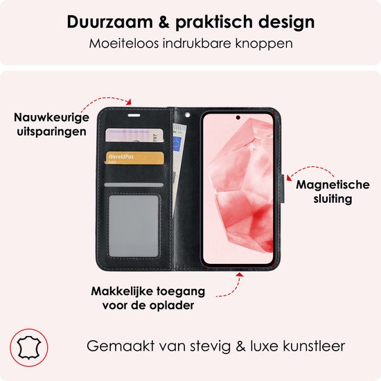 Étui adapté pour Samsung A35 Case Book Case Cover Flip Cover Wallet Bookcase - Zwart