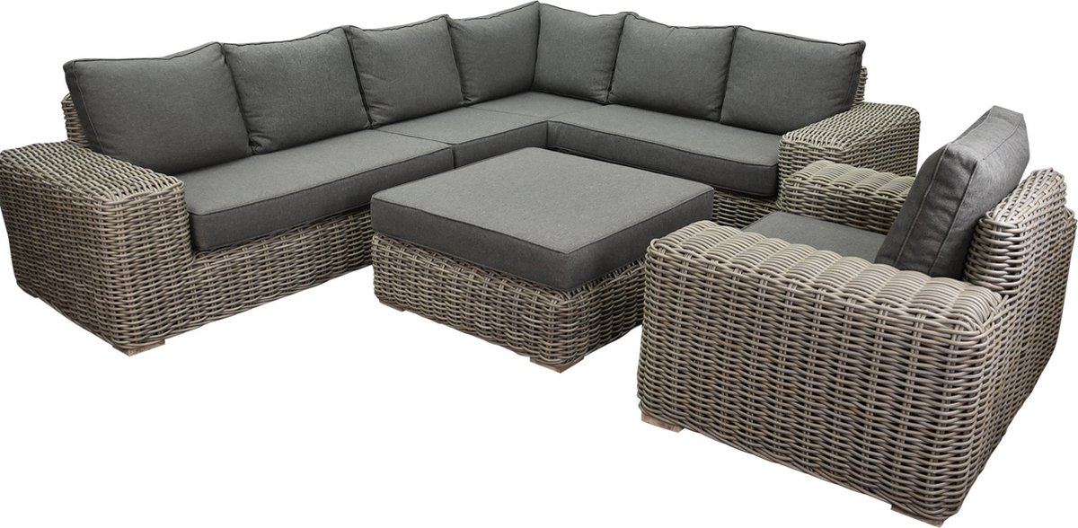 Queen hoek loungeset 6 delig grijs wicker