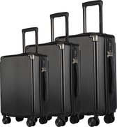 Set de valises rigides robustes 3 pièces ABS - Serrure TSA - Doubles roulettes - Zwart
