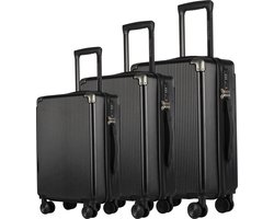 Dailyitravel - 3 delig harde robuuste kofferset ABS - TSA slot - Dubbele wielen - Zwart