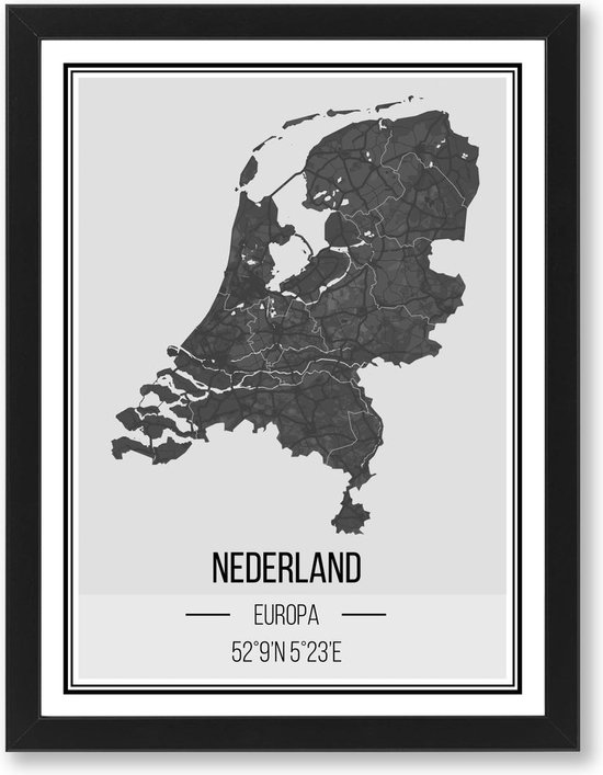 PRNTS Landenprint - Nederland- Landenprint- Poster - Zwarte lijst - Wanddecoratie - 21x30cm