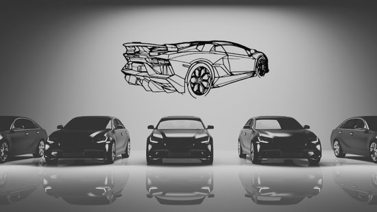 Aventador SVJ Roadster Angle - Silhouette - Metaalkunst - Zwart - 80cm - Auto Decoratie - Muur Decoratie- Man Cave - Cadeau voor man- Inclusief ophangsysteem