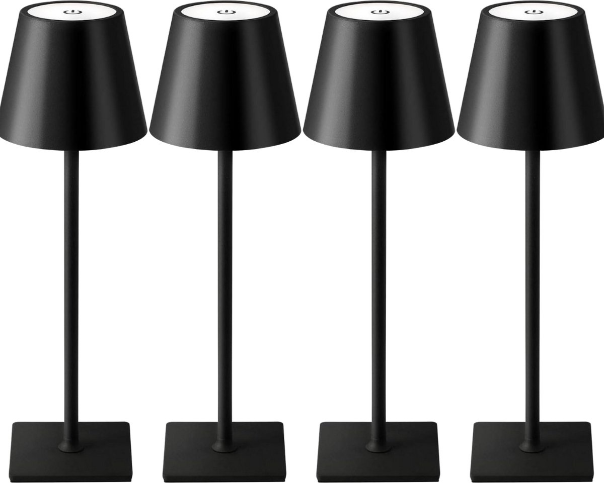 Oplaadbare Tafellamp - 4 Stuks - Draadloos - Dimbaar - Touch lamp - 38 CM - Zwart - LED