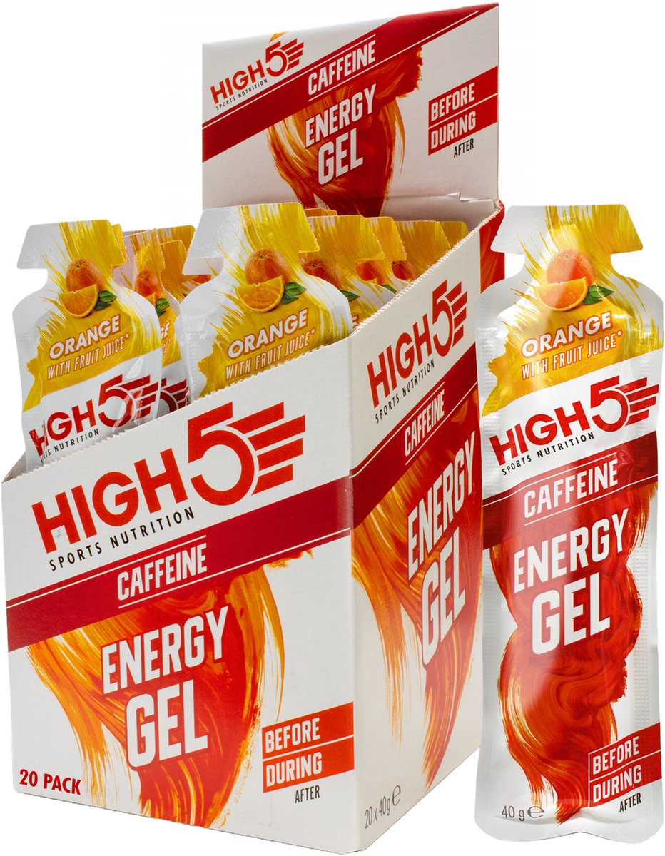 Goedkoopste HIGH5 - Energy Gel met Cafeïne - Energie Gel met Koolhydraten - Isotone Sportgel - Orange Smaak - Hardlopen & Wielrennen - 20 x 40g