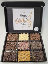 Chocolade Callets Proeverij Pakket met Mystery Card 'Happy Birthday' met persoonlijke (video) boodschap | Chocolademelk | Chocoladesaus | Verrassing box Verjaardag | Cadeaubox | Relatiegeschenk | Chocoladecadeau