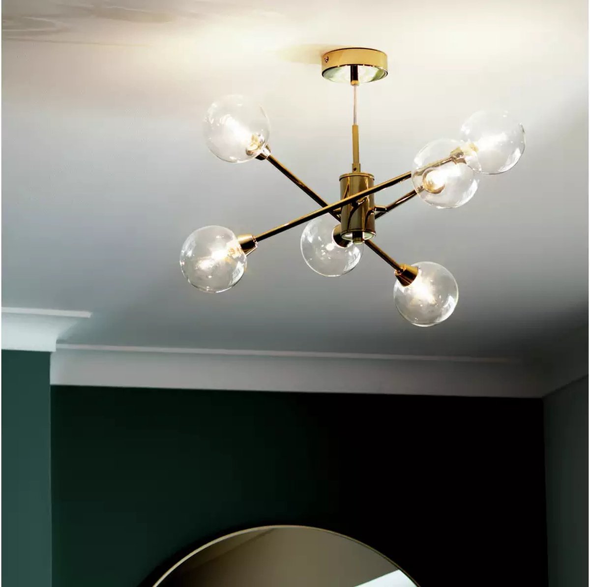 Habitat Sputnik Glazen hanglamp met 6 lampen – Goud