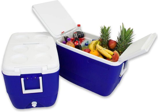 Polarcooler Koelbox 60 Liter Blauw wit Handvaten -Coolbox
