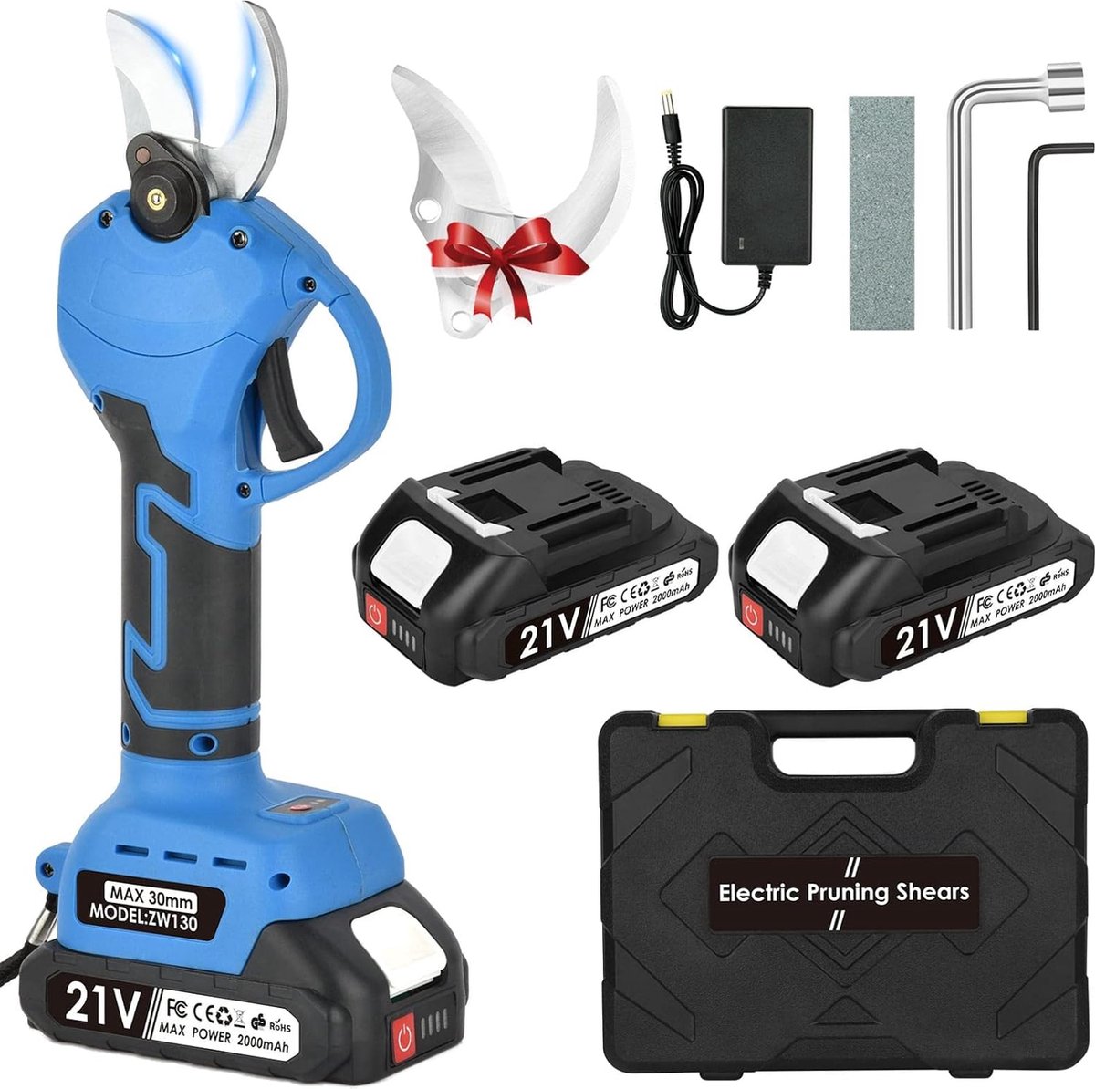 Elektrische snoeischaar - Met 2 accu's - Accu snoeischaar - Elektrische snoeischaar met accu - Accu takkenschaar - Inclusief koffer - Must have voor in de tuin!