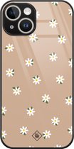 Casimoda® hoesje - Geschikt voor iPhone 13 - Sweet Daisies - Luxe Hard Case Zwart - Backcover telefoonhoesje - Bruin/beige