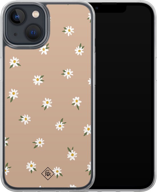 Coque Casimoda® - Convient pour iPhone 13 Mini - Sweet Daisies - Coque 2 en 1 - Antichoc - Fleurs - Bords relevés - Marron/beige, Transparent