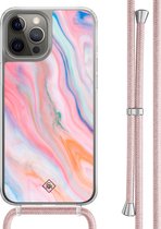 Casimoda® hoesje met rosegoud koord - Geschikt voor iPhone 12 Pro - Pink Glam - Afneembaar koord - TPU/polycarbonaat - Roze